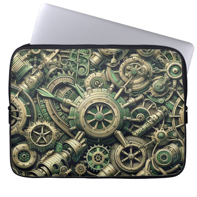 Steampunk Industriële Groene Clockwork Gears Laptop Sleeve (Voorkant)