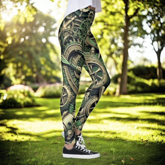 Steampunk Industriële Groene Clockwork Gears Leggings