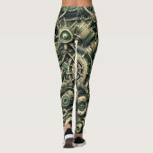 Steampunk Industriële Groene Clockwork Gears Leggings (Achterkant)
