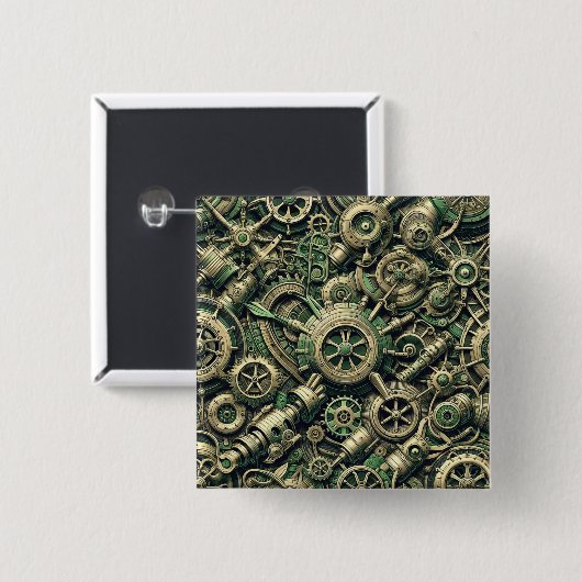 Steampunk Industriële Groene Clockwork Gears Vierkante Button 5,1 Cm (Voorkant /achterkant)