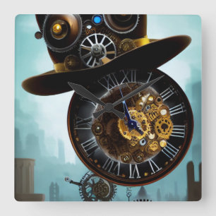 Steampunk industriële hoed tandwielen klok Wandklo