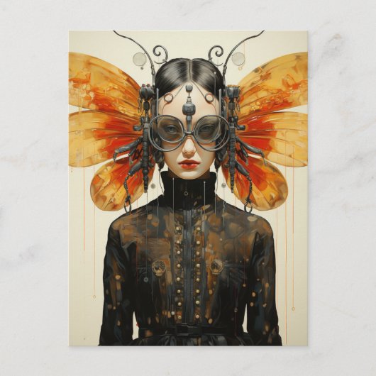 Steampunk Insect Wing Woman Briefkaart (Voorkant)