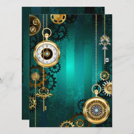 Steampunk Jewelry Watch on a Green Background (Voorkant / Achterkant)