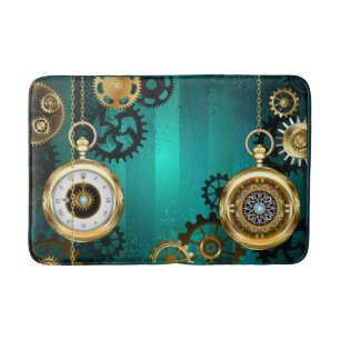 Steampunk Jewelry Watch on a Green Background Badmat