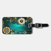 Steampunk Jewelry Watch on a Green Background Bagagelabel (Voorkant horizontaal)