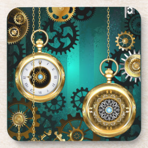 Steampunk Jewelry Watch on a Green Background Bier Onderzetter