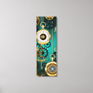 Steampunk Jewelry Watch on a Green Background Canvas Afdruk