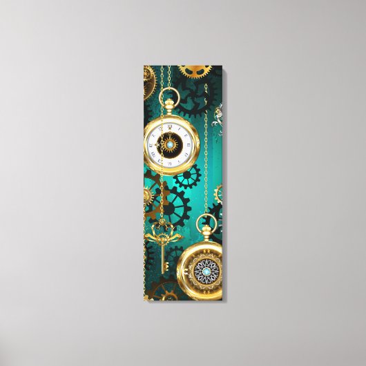 Steampunk Jewelry Watch on a Green Background Canvas Afdruk (Voorkant)