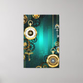 Steampunk Jewelry Watch on a Green Background Canvas Afdruk (Voorkant)