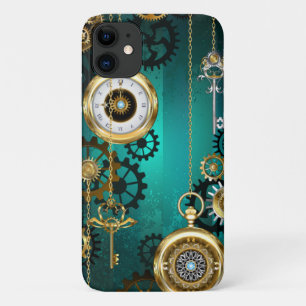Steampunk Jewelry Watch on a Green Background iPhone 11 Hoesje