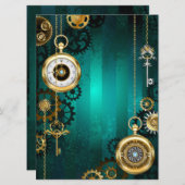 Steampunk Jewelry Watch on a Green Background Feestdagenkaart (Voorkant / Achterkant)
