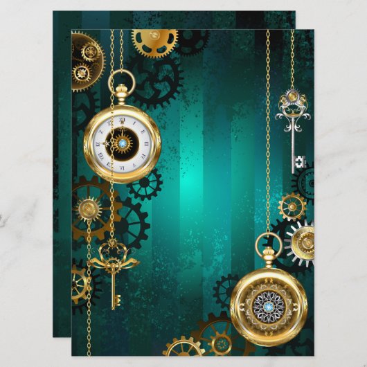 Steampunk Jewelry Watch on a Green Background Feestdagenkaart (Voorkant / Achterkant)