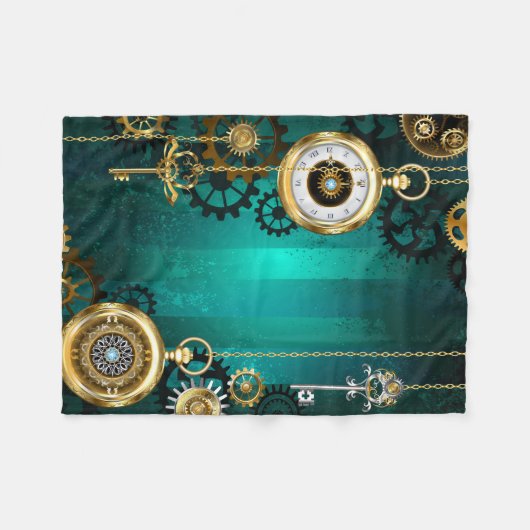 Steampunk Jewelry Watch on a Green Background Fleece Deken (Voorkant (Horizontaal))