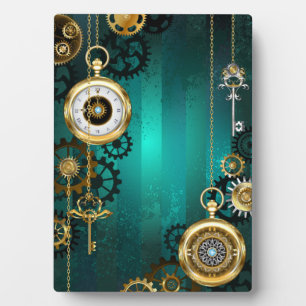 Steampunk Jewelry Watch on a Green Background Fotoplaat