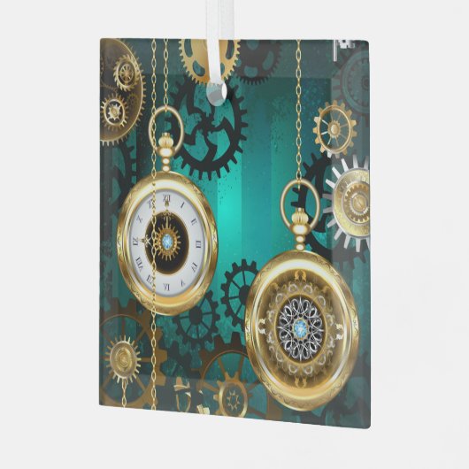 Steampunk Jewelry Watch on a Green Background Glas Ornament (Voorkant links)