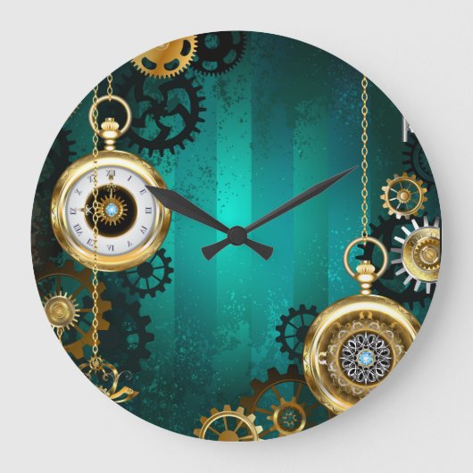 Steampunk Jewelry Watch on a Green Background Grote Klok (Voorkant)