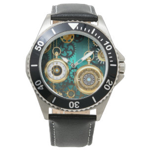 Steampunk Jewelry Watch on a Green Background Horloge