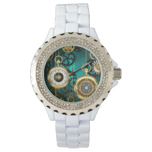 Steampunk Jewelry Watch on a Green Background Horloge