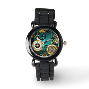 Steampunk Jewelry Watch on a Green Background Horloge