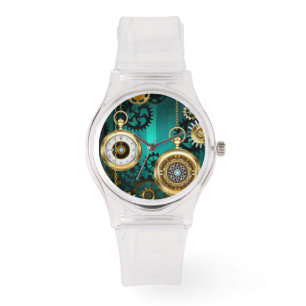 Steampunk Jewelry Watch on a Green Background Horloge