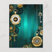 Steampunk Jewelry Watch on a Green Background Informatiekaartje (Voorkant)