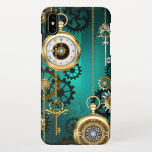 Steampunk Jewelry Watch on a Green Background iPhone XS Max Hoesje