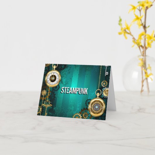 Steampunk Jewelry Watch on a Green Background Kaart (Gele Bloem)