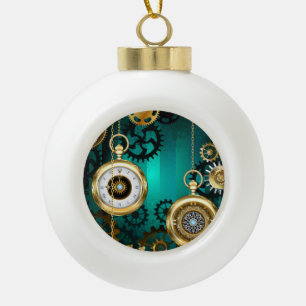 Steampunk Jewelry Watch on a Green Background Keramische Bal Ornament