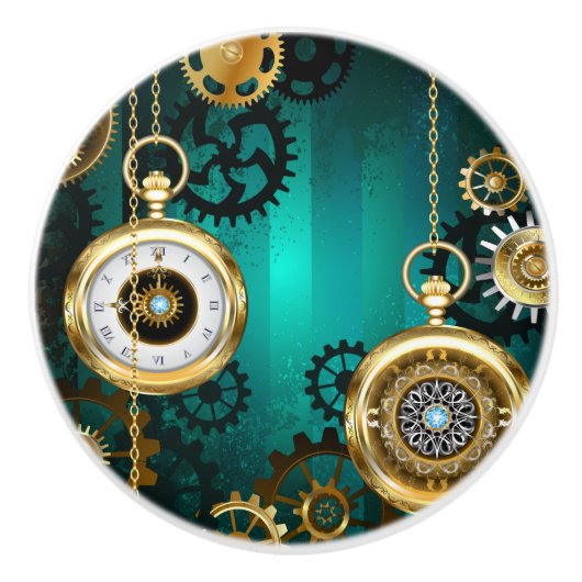 Steampunk Jewelry Watch on a Green Background Keramische Knop (Voorkant)