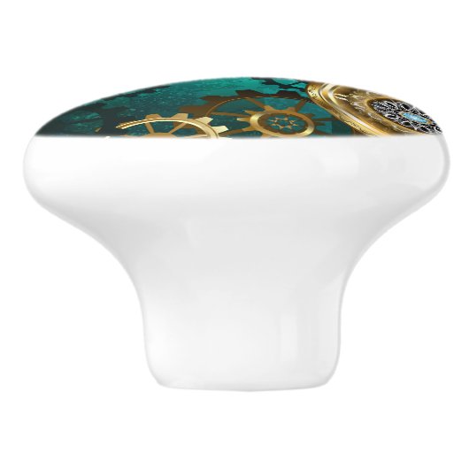 Steampunk Jewelry Watch on a Green Background Keramische Knop (Zijkant)