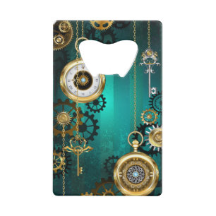 Steampunk Jewelry Watch on a Green Background Kredietkaart Flessenopener