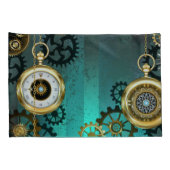 Steampunk Jewelry Watch on a Green Background Kussensloop (Achterkant-Rechts)