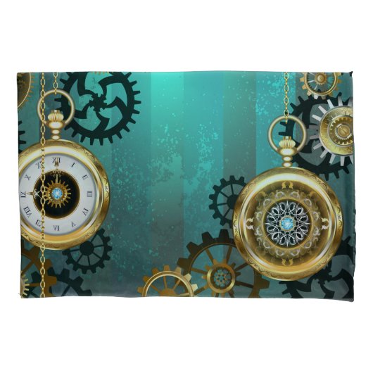 Steampunk Jewelry Watch on a Green Background Kussensloop (Voorkant-Links)