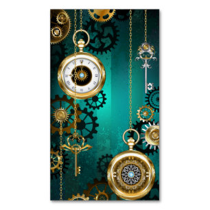 Steampunk Jewelry Watch on a Green Background Magnetisch Visitekaartje