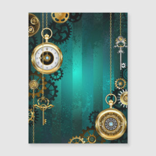 Steampunk Jewelry Watch on a Green Background Magnetische Uitnodiging