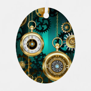 Steampunk Jewelry Watch on a Green Background Metalen Ornament