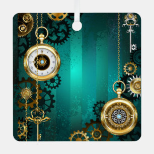 Steampunk Jewelry Watch on a Green Background Metalen Ornament