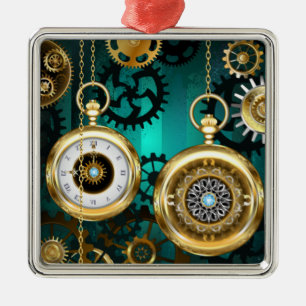 Steampunk Jewelry Watch on a Green Background Metalen Ornament