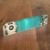 Steampunk Jewelry Watch on a Green Background Naambordje (Zijkant)