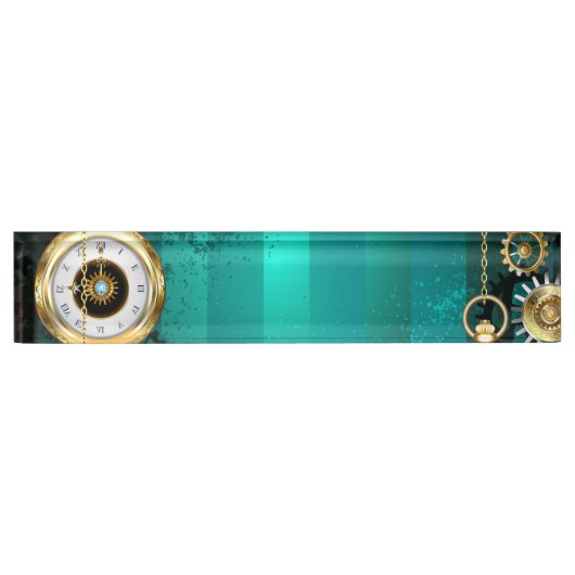 Steampunk Jewelry Watch on a Green Background Naambordje (Voorkant)