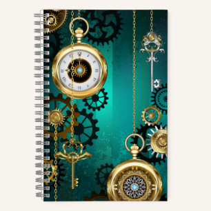 Steampunk Jewelry Watch on a Green Background Notitieboek