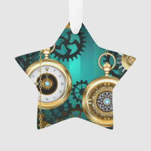 Steampunk Jewelry Watch on a Green Background Ornament