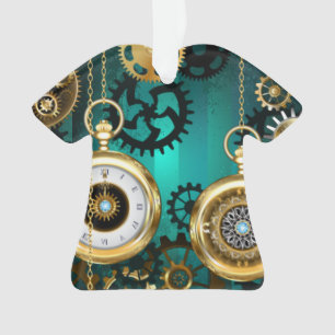 Steampunk Jewelry Watch on a Green Background Ornament