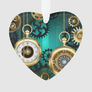 Steampunk Jewelry Watch on a Green Background Ornament