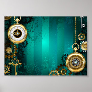 Steampunk Jewelry Watch on a Green Background Poster