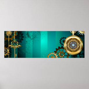Steampunk Jewelry Watch on a Green Background Poster