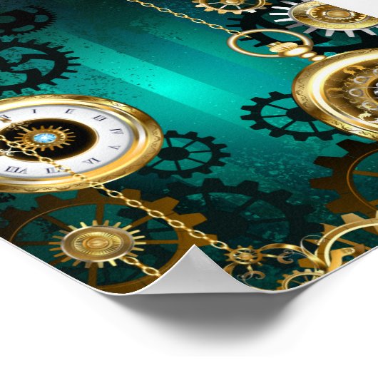 Steampunk Jewelry Watch on a Green Background Poster (Hoek)