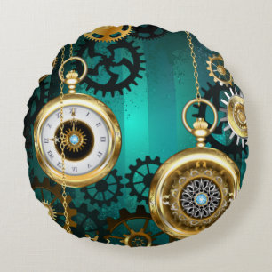 Steampunk Jewelry Watch on a Green Background Rond Kussen