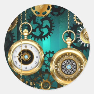 Steampunk Jewelry Watch on a Green Background Ronde Sticker