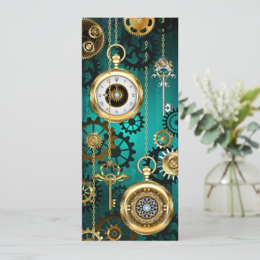 Steampunk Jewelry Watch on a Green Background Save The Date (Staand voorkant)